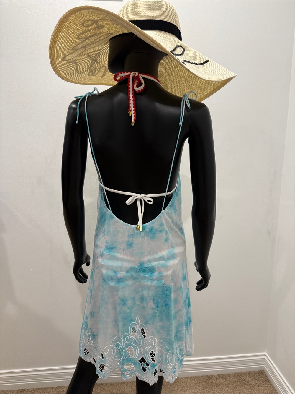 Beach Bunny Blue Aqua Tie Dye Embroidered Cover Up Dress NEW Size S